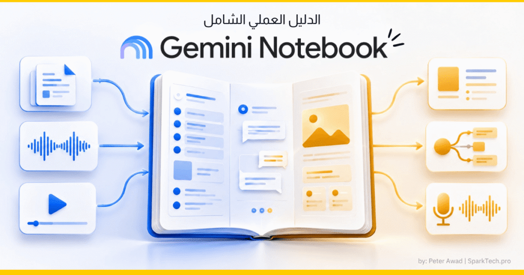 حوّل ملفاتك إلى مرجع تفاعلي ذكي: دليل Gemini Notebook بالعربية للخدمة والتعليم 2 gemini notebook arabic guide Peter Awad SparkTech v1